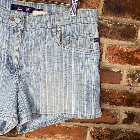 Vigoss Vintage Blue Striped Stretch Denim jean Shorts Women's Size 13/14 - Picture 2 of 6